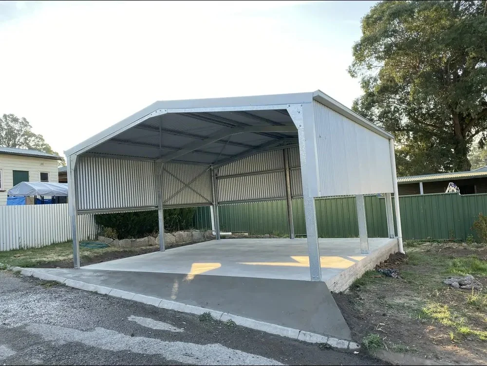 Open carport shed, side angle